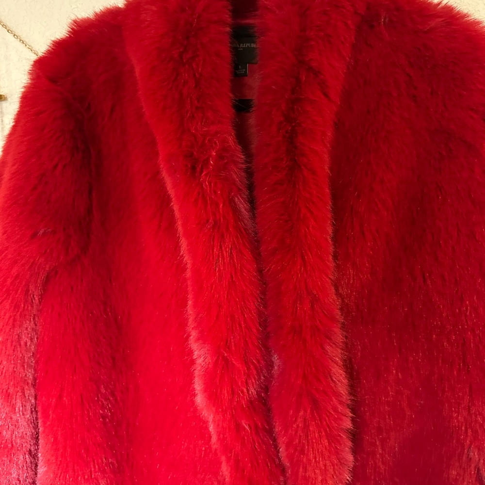 Banana Republic Factory  Red Faux fur long coat